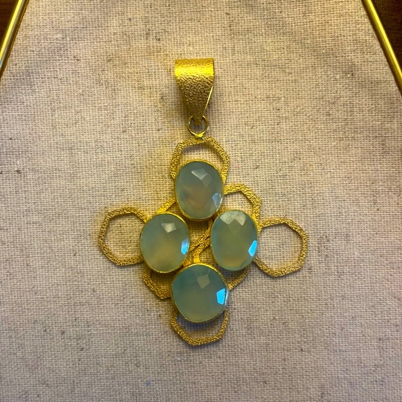 ✨ Aqua Blue Chalcedony Honey Comb Pendant - Picture 2 of 6